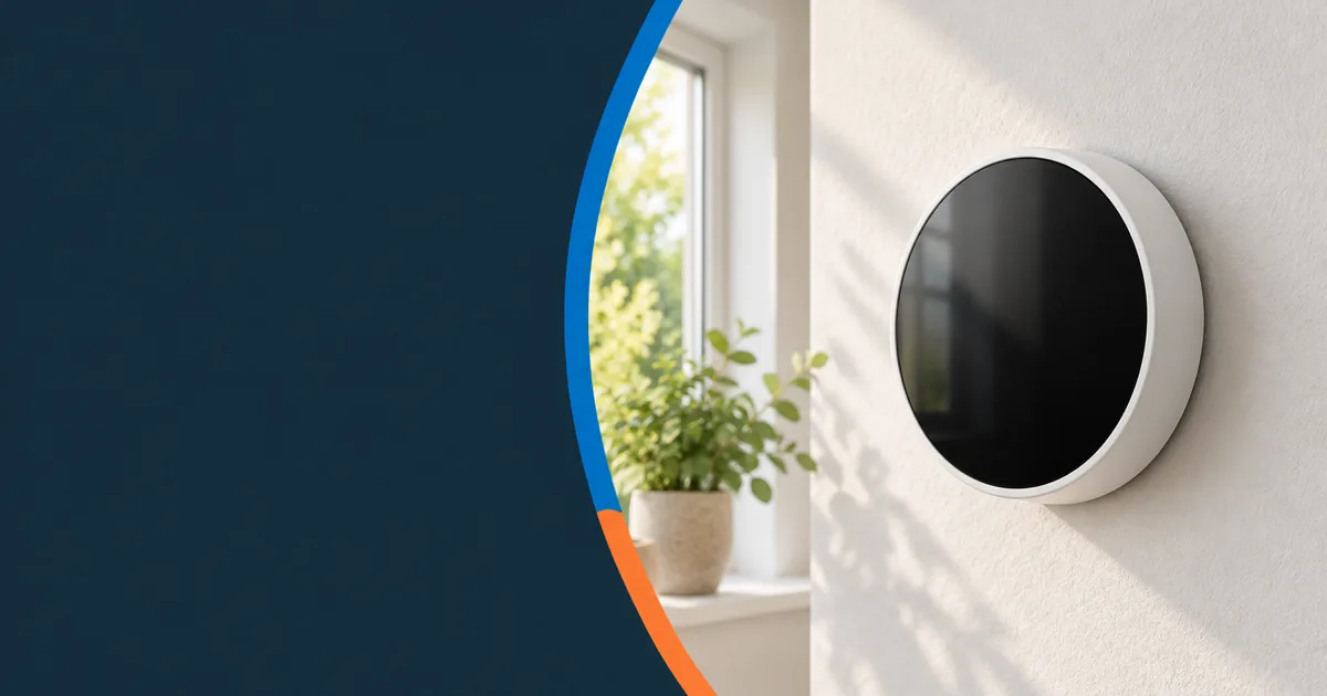 A smart room thermostat fitted on a wall