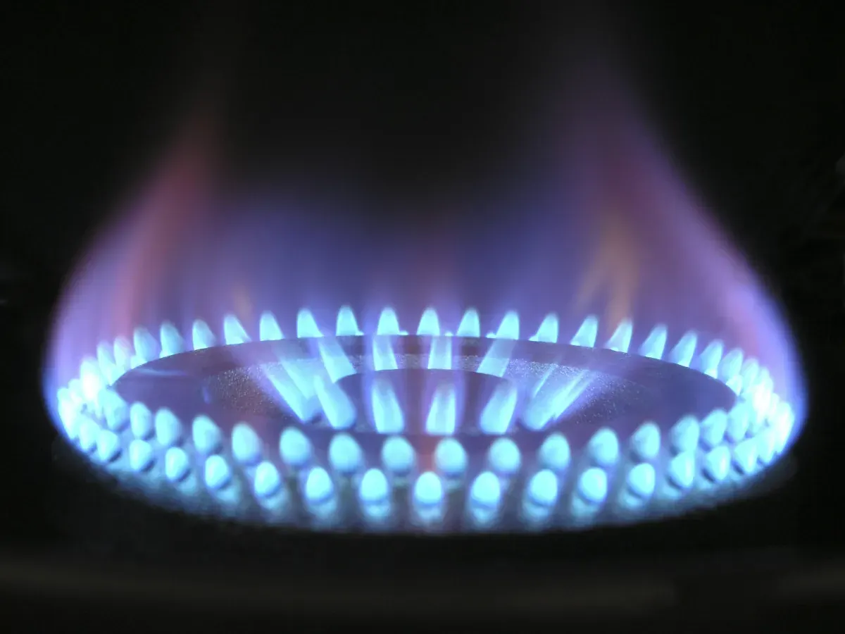 A blue gas flame on a hob